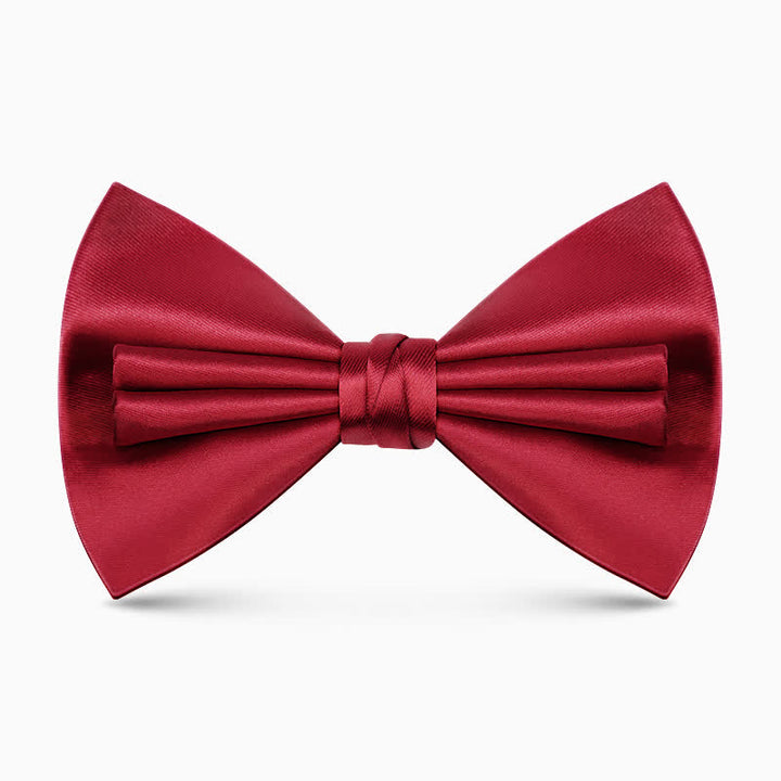 Men's Unique Double Layers Wrinkle Solid Color Bow Tie - Red - image 5