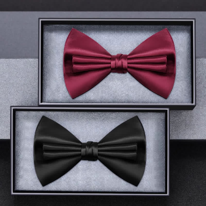 Men's Unique Double Layers Wrinkle Solid Color Bow Tie - image 1