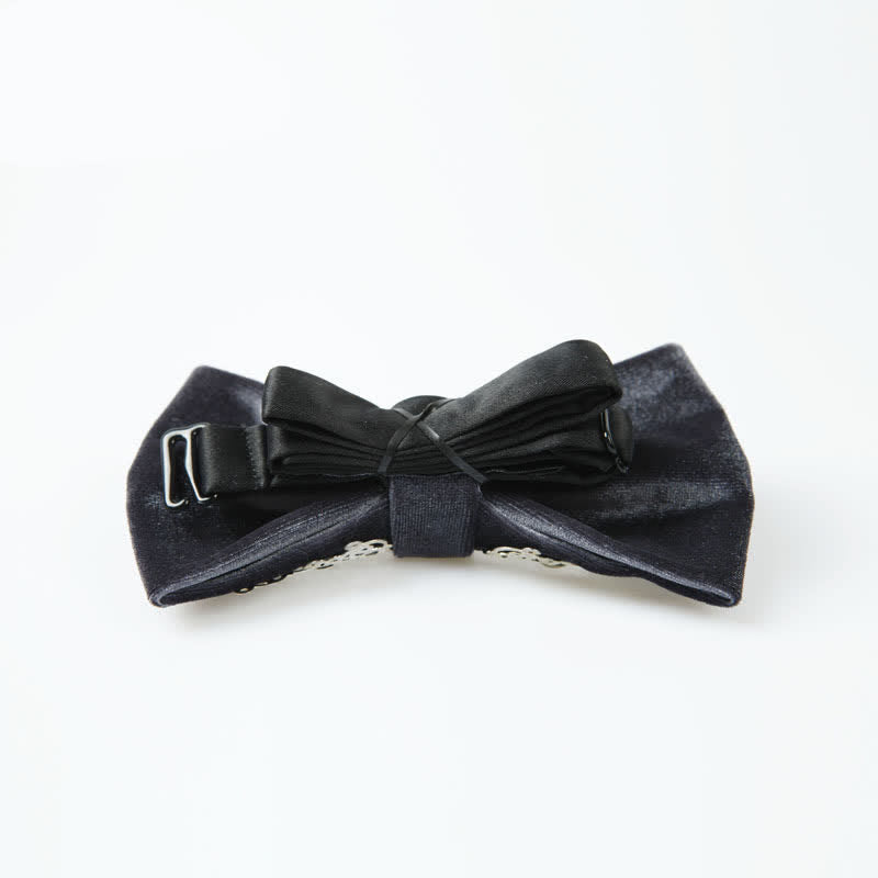 Men's Silver Sunburst Metal Gray Velvet Bow Tie - image 3