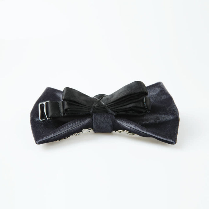 Men's Silver Sunburst Metal Gray Velvet Bow Tie - image 3