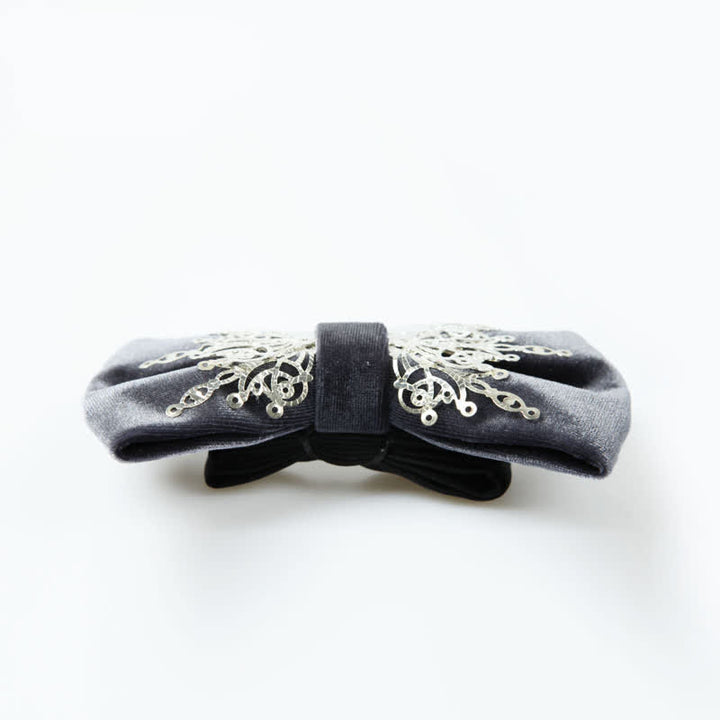 Men's Silver Sunburst Metal Gray Velvet Bow Tie - image 2