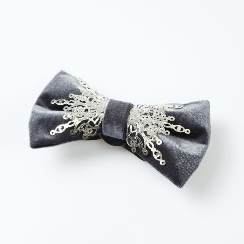 Men's Silver Sunburst Metal Gray Velvet Bow Tie - image 1