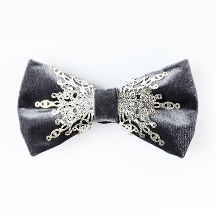 Men's Silver Sunburst Metal Gray Velvet Bow Tie - Gray - image 0