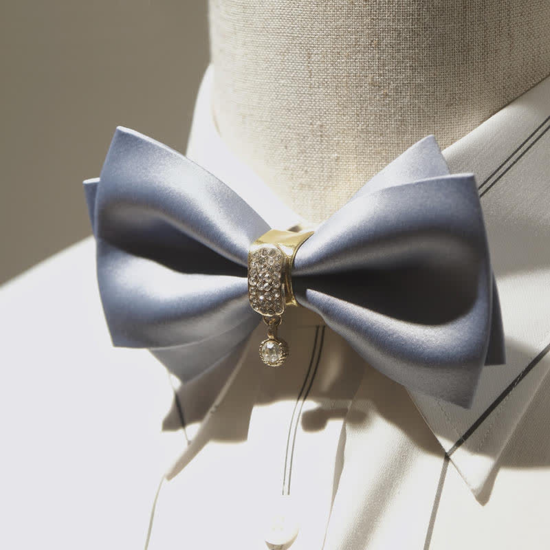 Men's Haze Blue Rhinestone Gold Decor Bow Tie - Haze Blue - image 0
