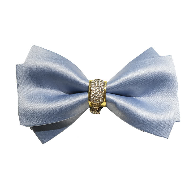Men's Haze Blue Rhinestone Gold Decor Bow Tie - image 3
