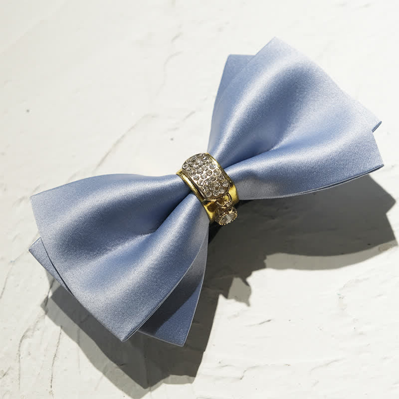 Men's Haze Blue Rhinestone Gold Decor Bow Tie - image 1