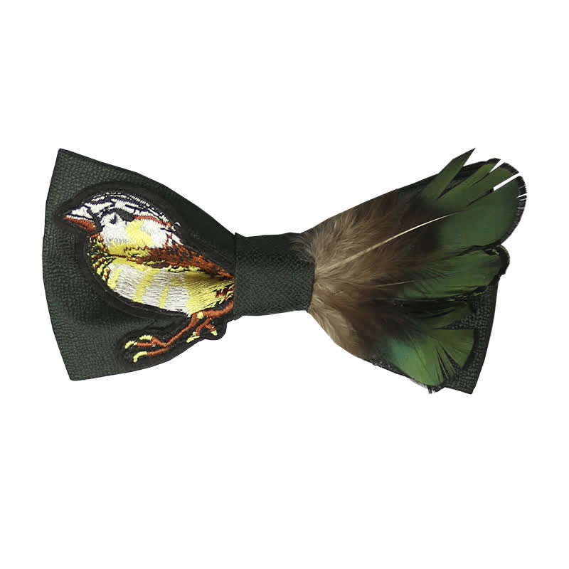 Men's Feather Bird Tail Pearls Decor Party Bow Tie - image 2