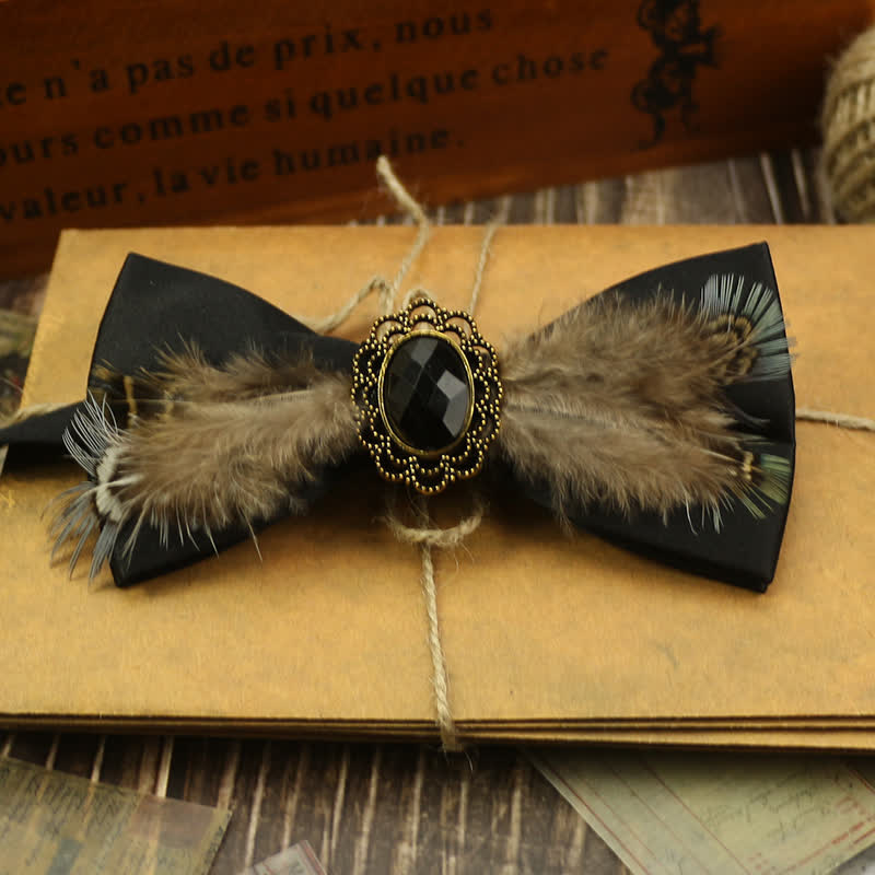 Men's Feather Bird Tail Pearls Decor Party Bow Tie - Style #2 - image 3