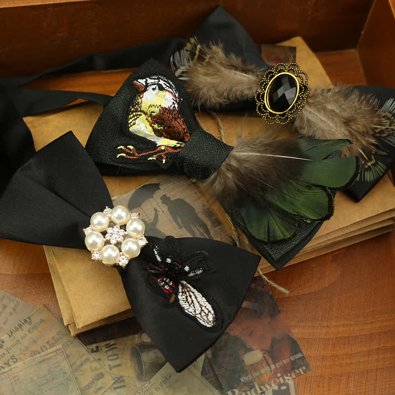 Men's Feather Bird Tail Pearls Decor Party Bow Tie - image 0