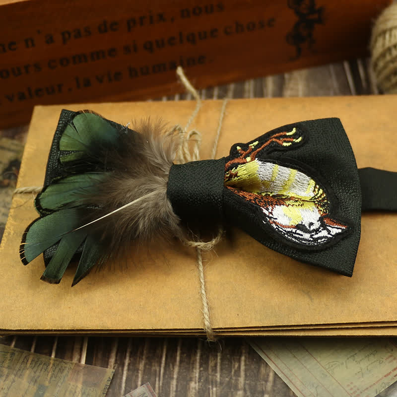 Men's Feather Bird Tail Pearls Decor Party Bow Tie - Style #1 - image 1