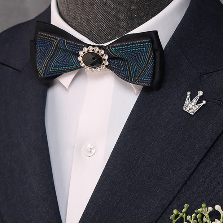 Men's Black Crystal Narrow Double Layers Bow Tie - Style #4 - image 5