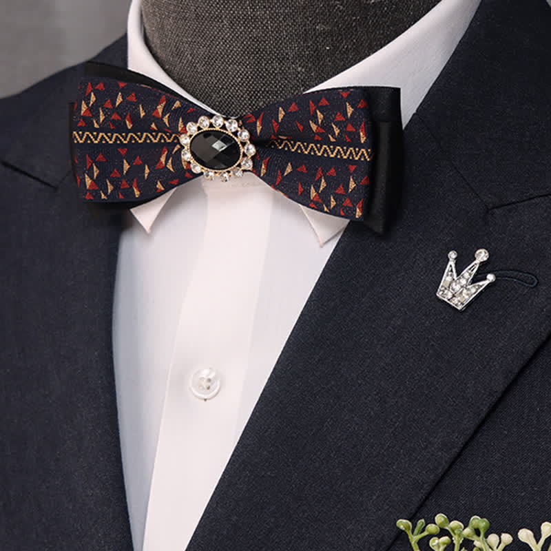 Men's Black Crystal Narrow Double Layers Bow Tie - Style #3 - image 4