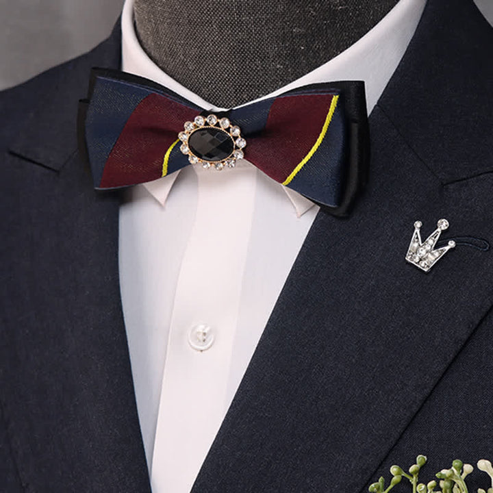 Men's Black Crystal Narrow Double Layers Bow Tie - Style #2 - image 3