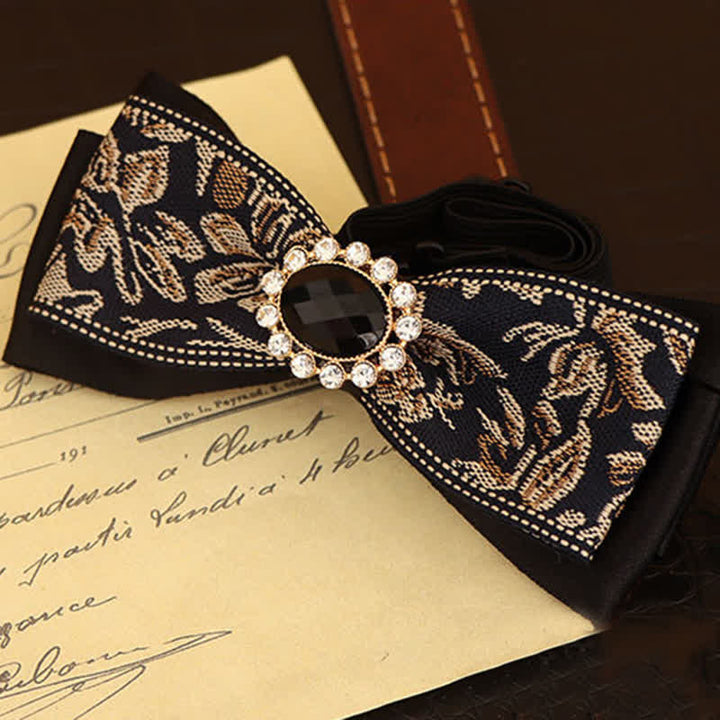 Men's Black Crystal Narrow Double Layers Bow Tie - image 2