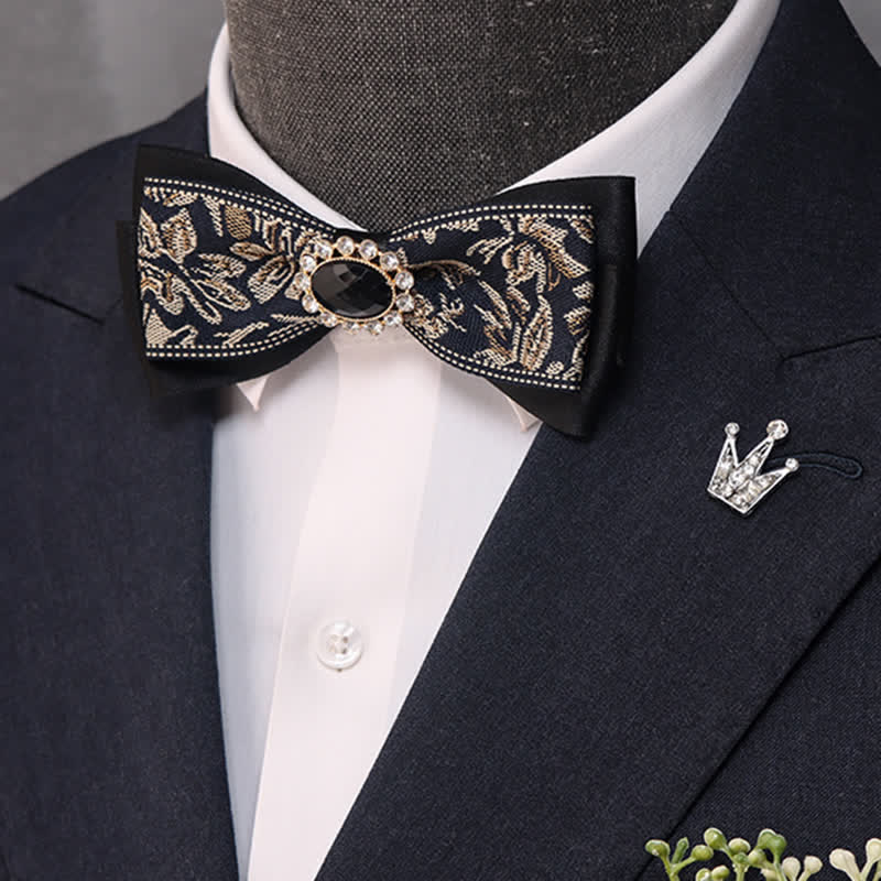 Men's Black Crystal Narrow Double Layers Bow Tie - Style #1 - image 0