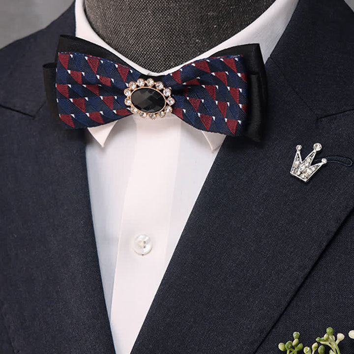 Men's Black Crystal Narrow Double Layers Bow Tie - Style #5 - image 6