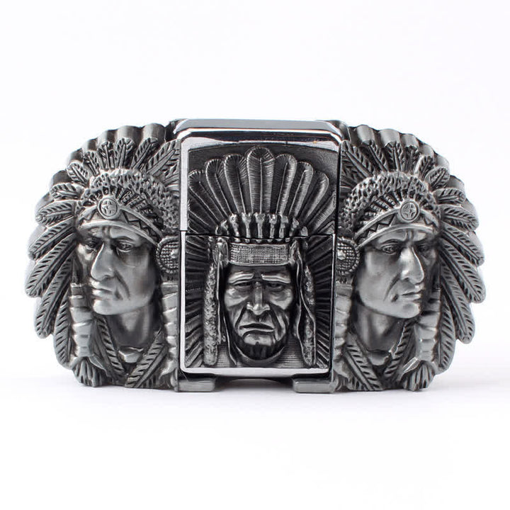 Men's DIY Indian Chief Head Leather Belt with Hidden Lighter - Silver - Without Belt - Without Belt - image 9