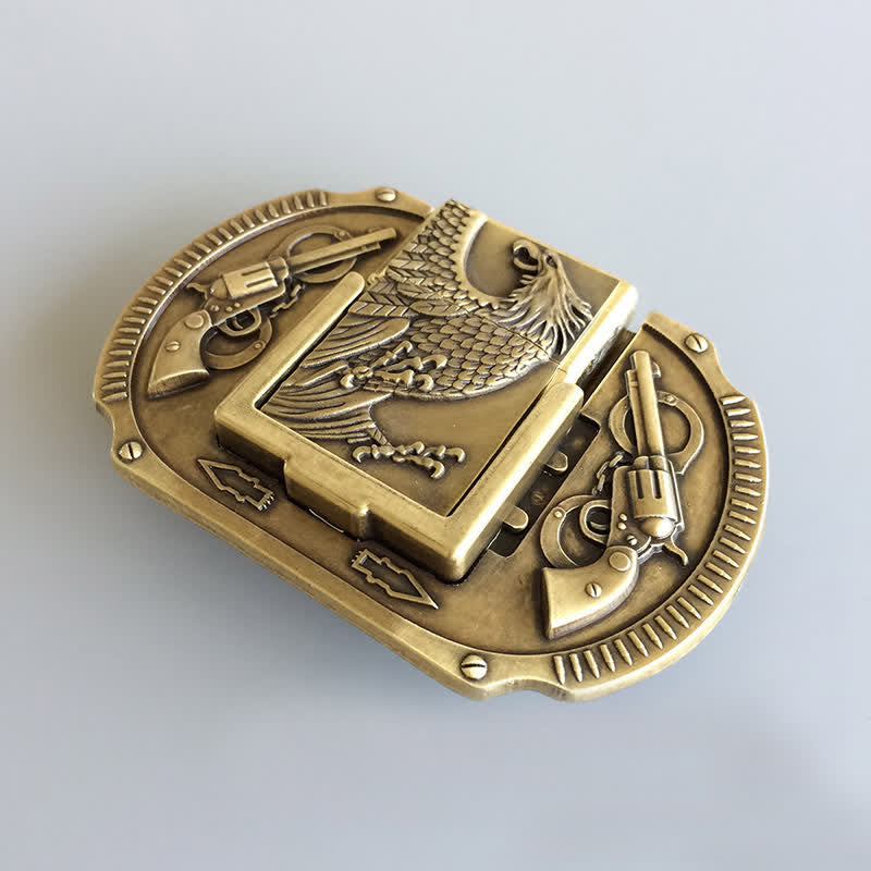 Men's DIY Bronze Eagle Guns Leather Belt with Hidden Lighter - image 3