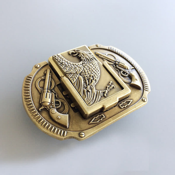 Men's DIY Bronze Eagle Guns Leather Belt with Hidden Lighter - image 2