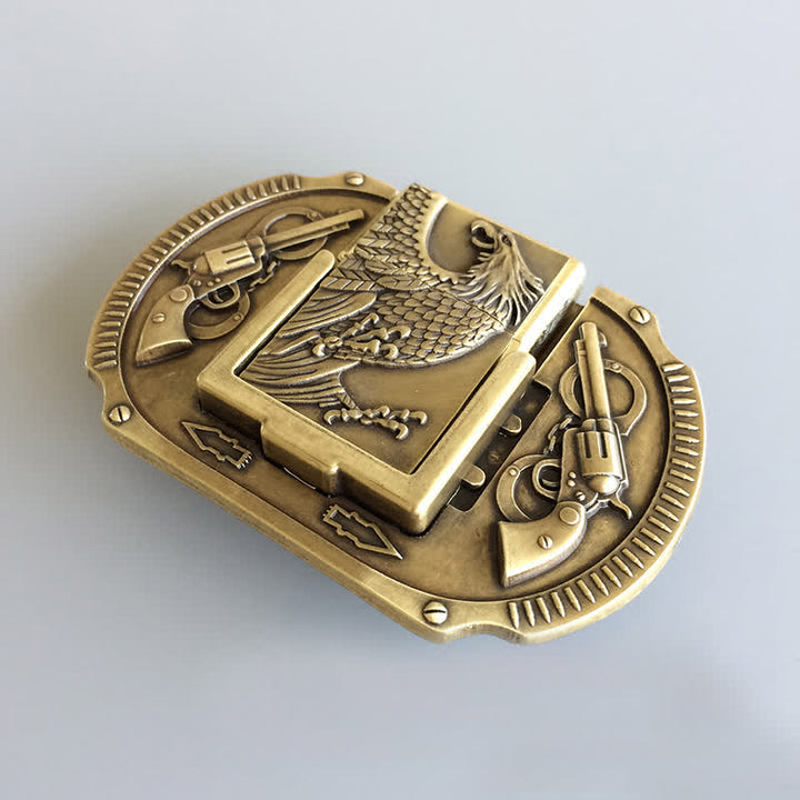 Men's DIY Bronze Eagle Guns Leather Belt with Hidden Lighter - image 3