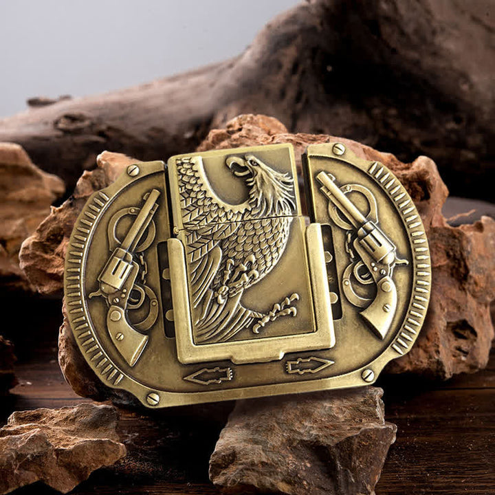 Men's DIY Bronze Eagle Guns Leather Belt with Hidden Lighter - Eagle - Without Belt - Not Included Belt - image 0