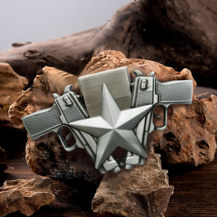 Men's DIY Dual Pistols & Star Leather Belt with Hidden Lighter - Dual Pistols & Star - Without Belt - Without Belt - image 0