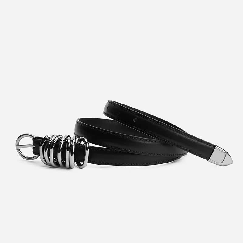 Women's Personalized Punk Style Metal Ring Buckle Leather Belt - image 1