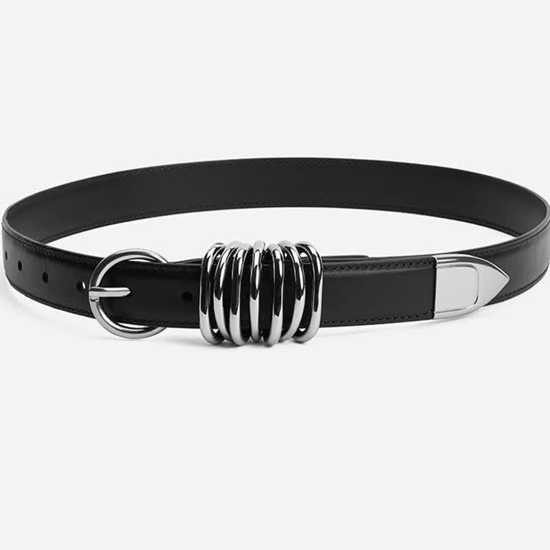 Women's Personalized Punk Style Metal Ring Buckle Leather Belt - image 2