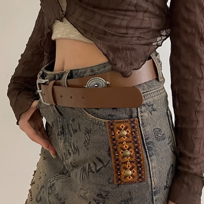 Women's Concho Rivets Metal Decoration Leather Belt - image 3