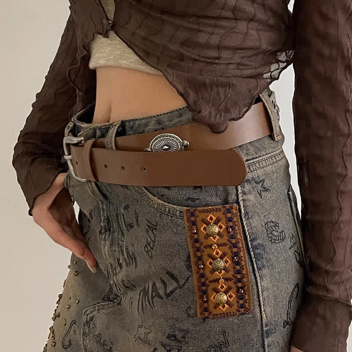 Women's Concho Rivets Metal Decoration Leather Belt - image 3