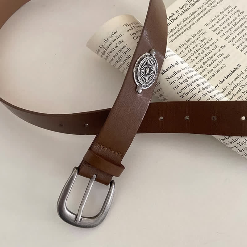 Women's Concho Rivets Metal Decoration Leather Belt - Brown - 34 - image 2