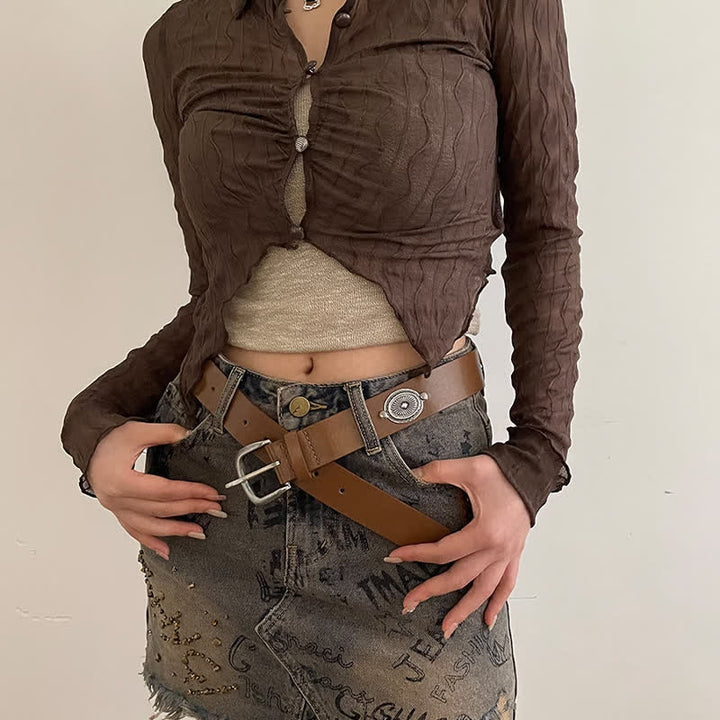 Women's Concho Rivets Metal Decoration Leather Belt - image 1