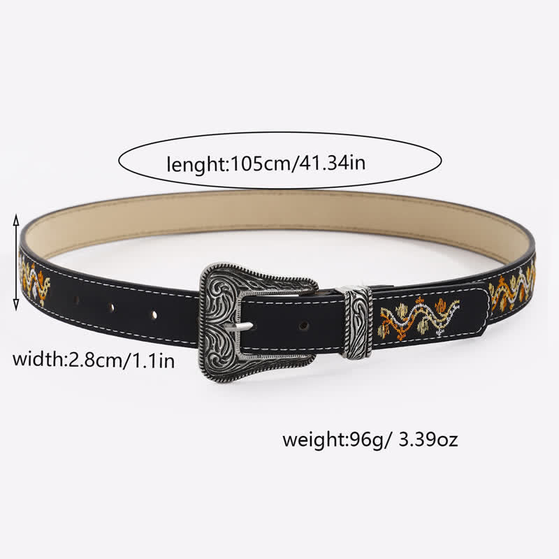 Women's Black Orange & White Embroidery Leather Belt - image 3
