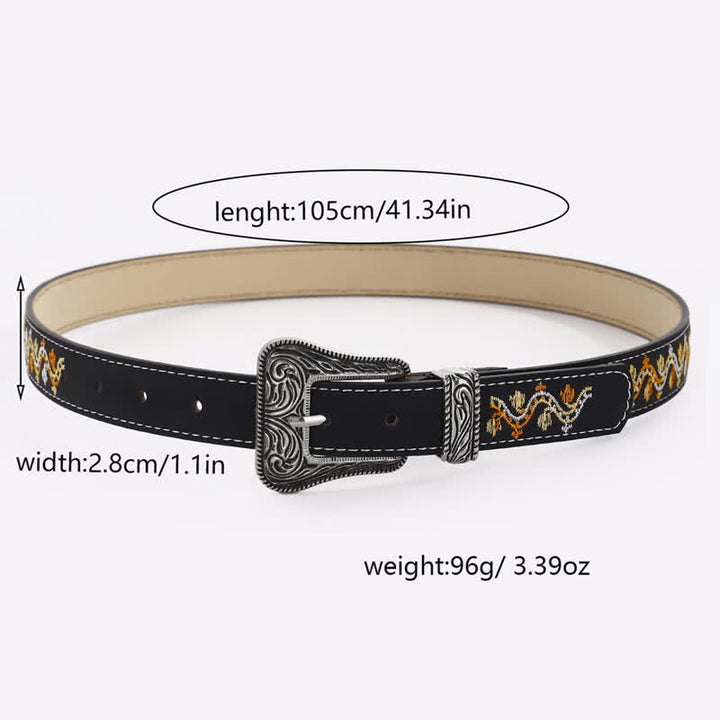 Women's Black Orange & White Embroidery Leather Belt - image 3