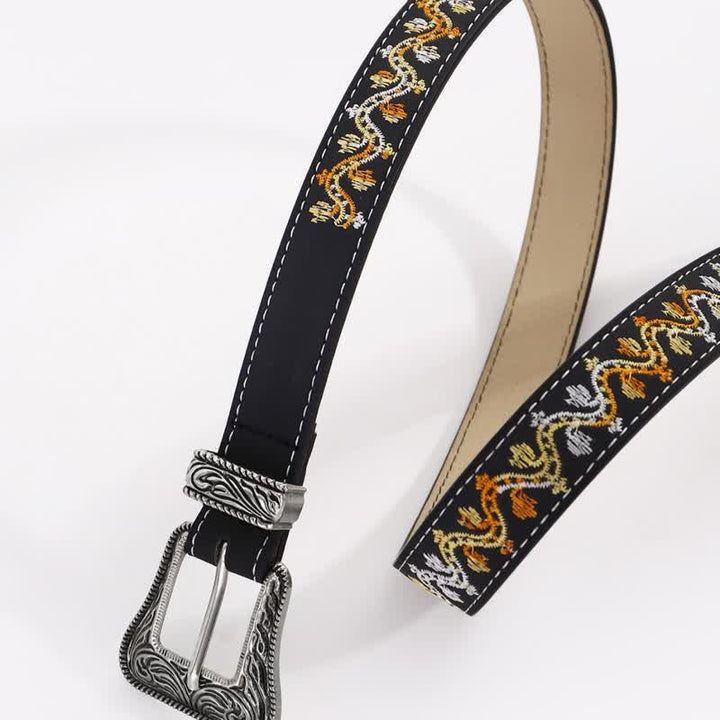 Women's Black Orange & White Embroidery Leather Belt - image 1