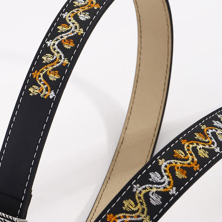Women's Black Orange & White Embroidery Leather Belt - image 2