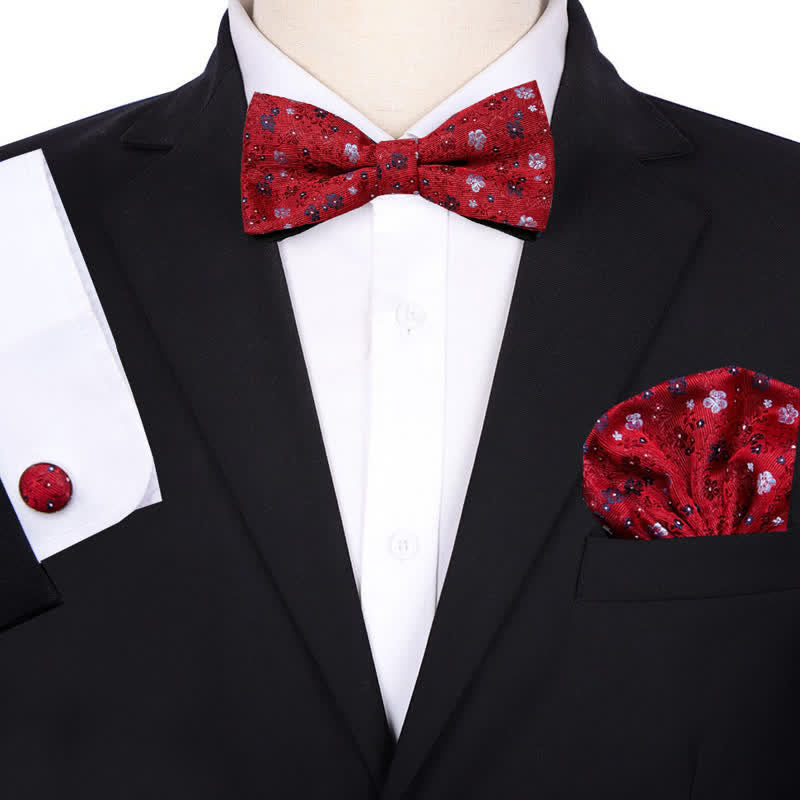 3Pcs Men's Bridegroom Floral Pocket Square Bow Tie Set - Style #6 - image 5