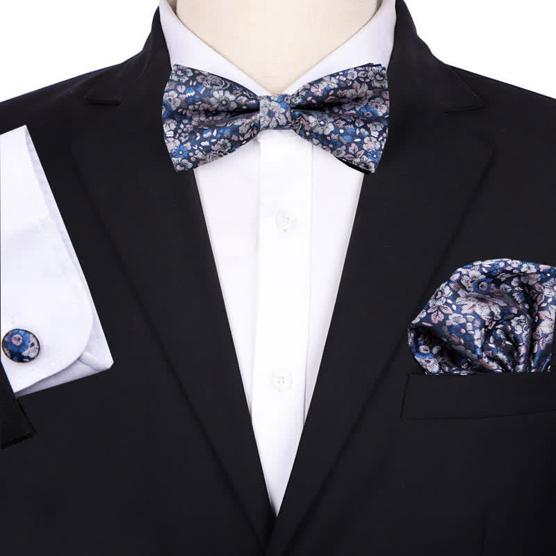3Pcs Men's Bridegroom Floral Pocket Square Bow Tie Set - Style #7 - image 6