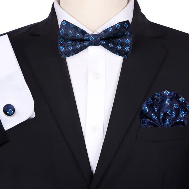 3Pcs Men's Bridegroom Floral Pocket Square Bow Tie Set - Style #2 - image 1
