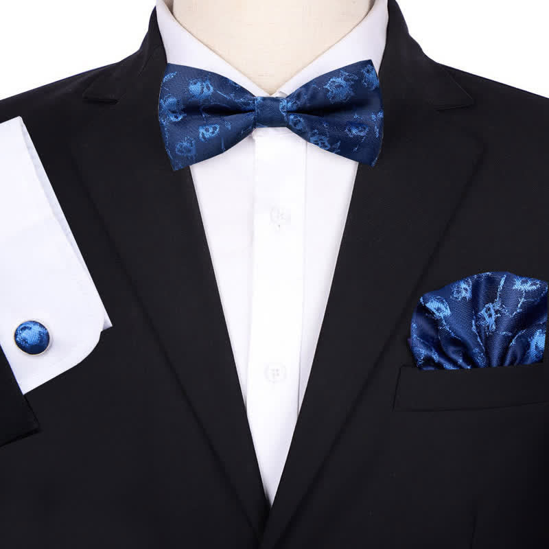 3Pcs Men's Bridegroom Floral Pocket Square Bow Tie Set - Style #1 - image 0