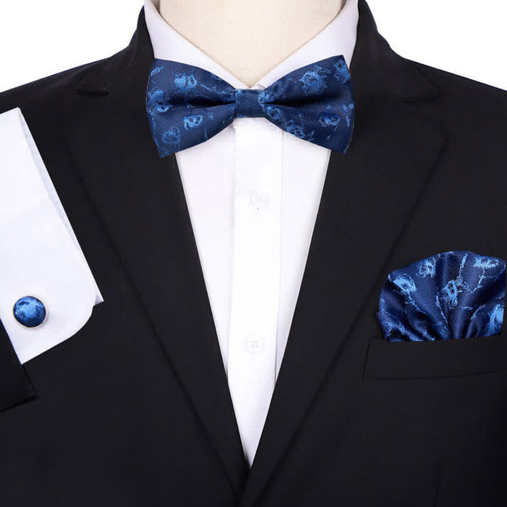 3Pcs Men's Bridegroom Floral Pocket Square Bow Tie Set - Style #1 - image 0