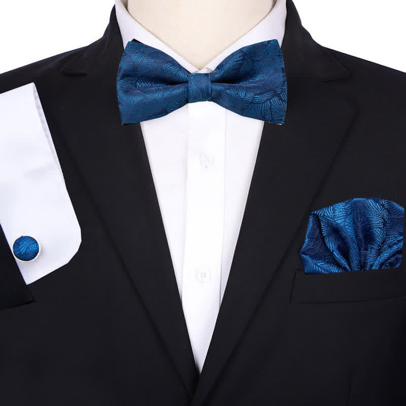 3Pcs Men's Bridegroom Floral Pocket Square Bow Tie Set - Style #3 - image 2