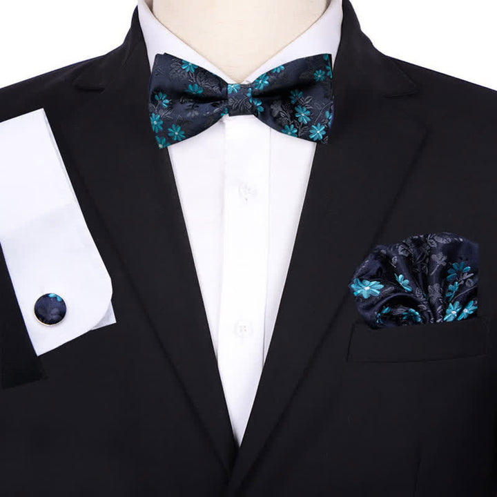 3Pcs Men's Bridegroom Floral Pocket Square Bow Tie Set - Style #4 - image 3