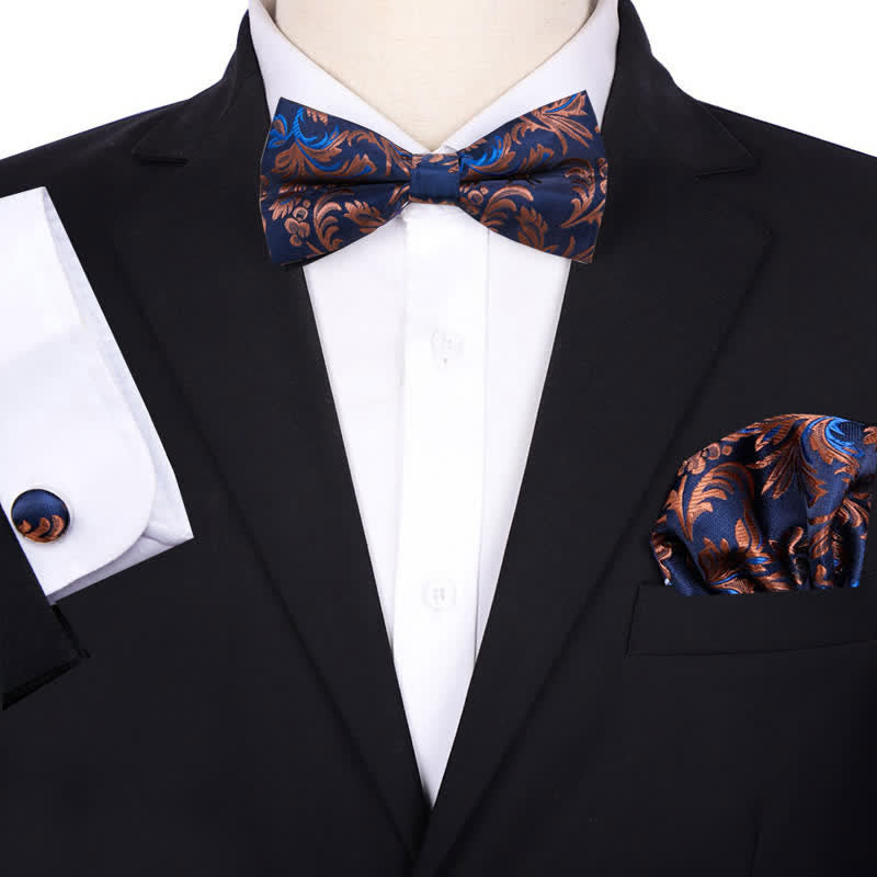 3Pcs Men's Formal Jacquard Paisley Pocket Square Bow Tie Set - Style #4 - image 3