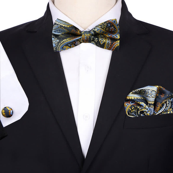 3Pcs Men's Formal Jacquard Paisley Pocket Square Bow Tie Set - Style #2 - image 1