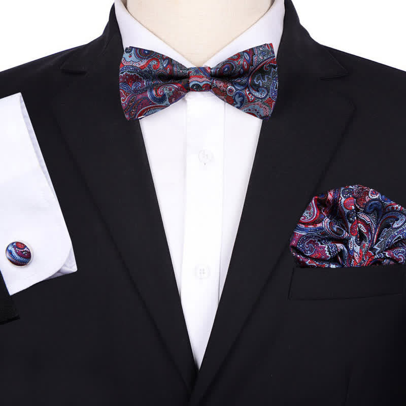 3Pcs Men's Formal Jacquard Paisley Pocket Square Bow Tie Set - Style #3 - image 2