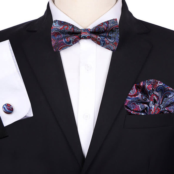 3Pcs Men's Formal Jacquard Paisley Pocket Square Bow Tie Set - Style #3 - image 2