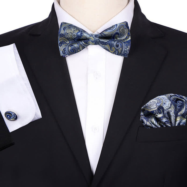 3Pcs Men's Formal Jacquard Paisley Pocket Square Bow Tie Set - Style #1 - image 0