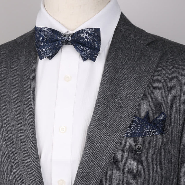3Pcs Men's Fantasy Paisley Pocket Square Necktie Bow Tie Set - image 0