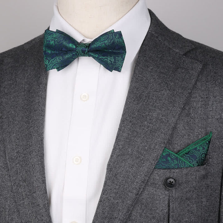 3Pcs Men's Fantasy Paisley Pocket Square Necktie Bow Tie Set - image 9